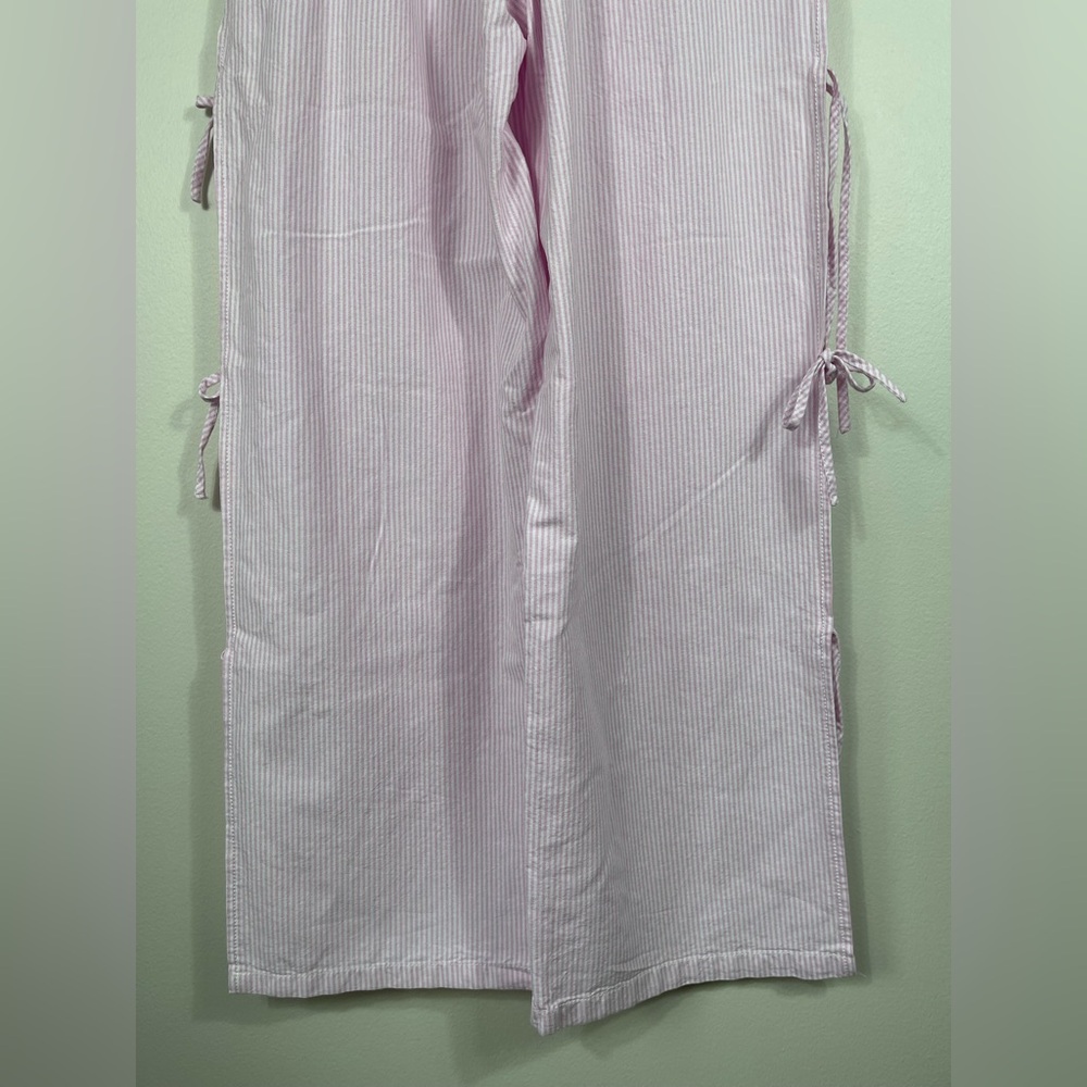Pink Y2k Gingham Striped Elastic Waist Lace-Up Wide Leg Lounge Pants Plaid NWT - Picture 11 of 11